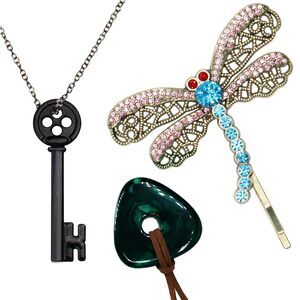 7719 Button Key Necklace Stone Necklace Dragonfly Hair Clips